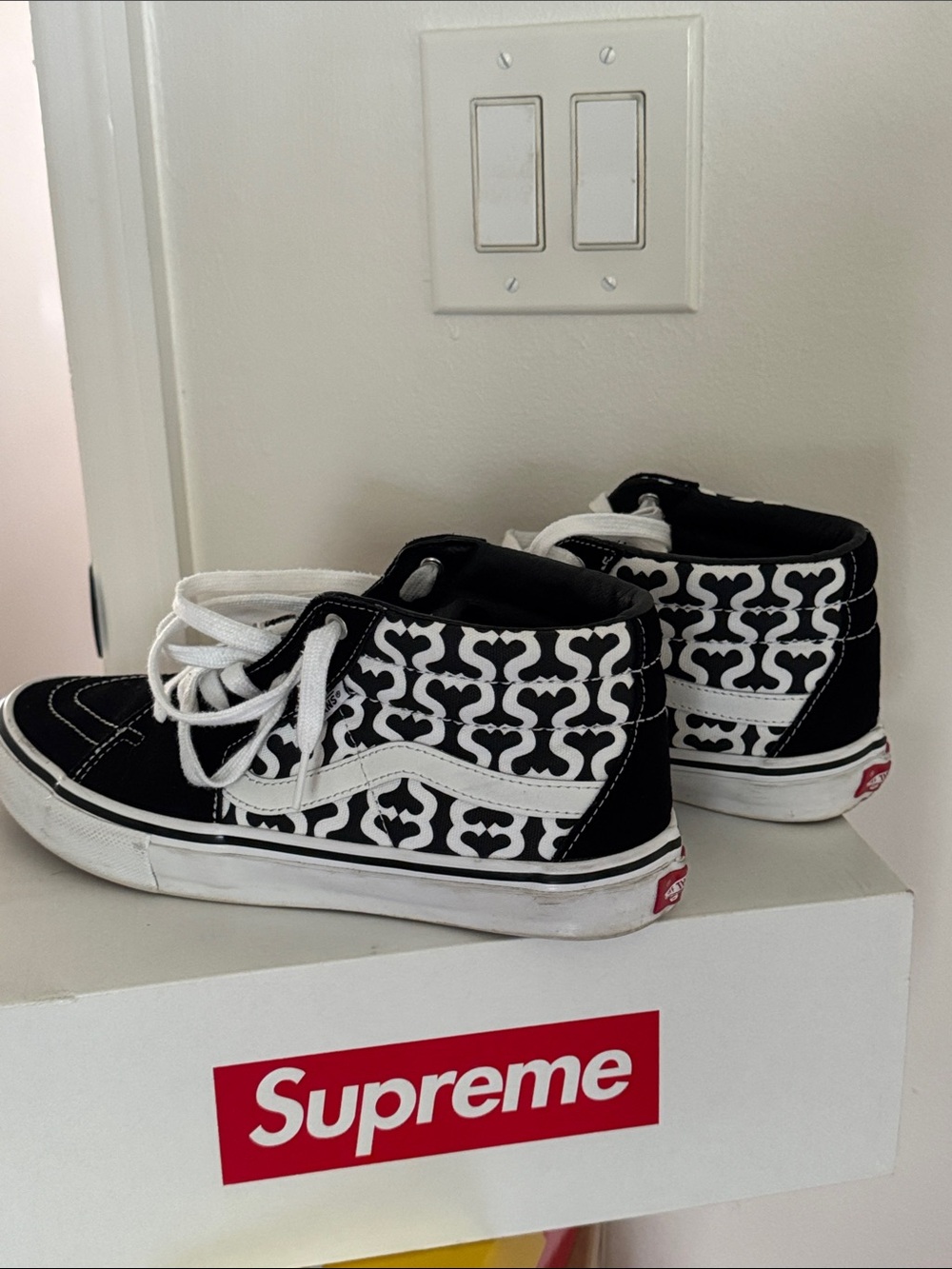 Vans Supreme Black & White Patterned Sk8-Hi Sneakers